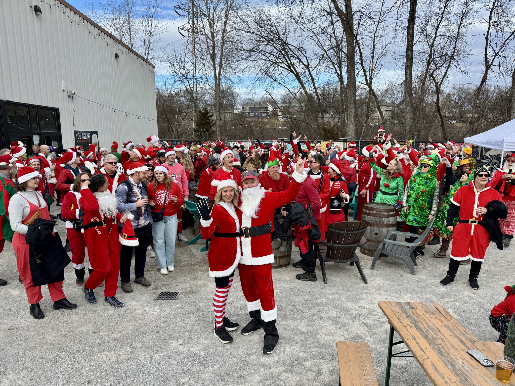 A huge crowd of Santa Cycle Rampage riders gathered outdoors